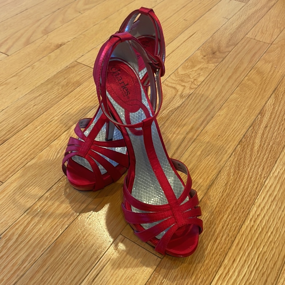 Charles by Charles Davis Red Satin Platform Heels
